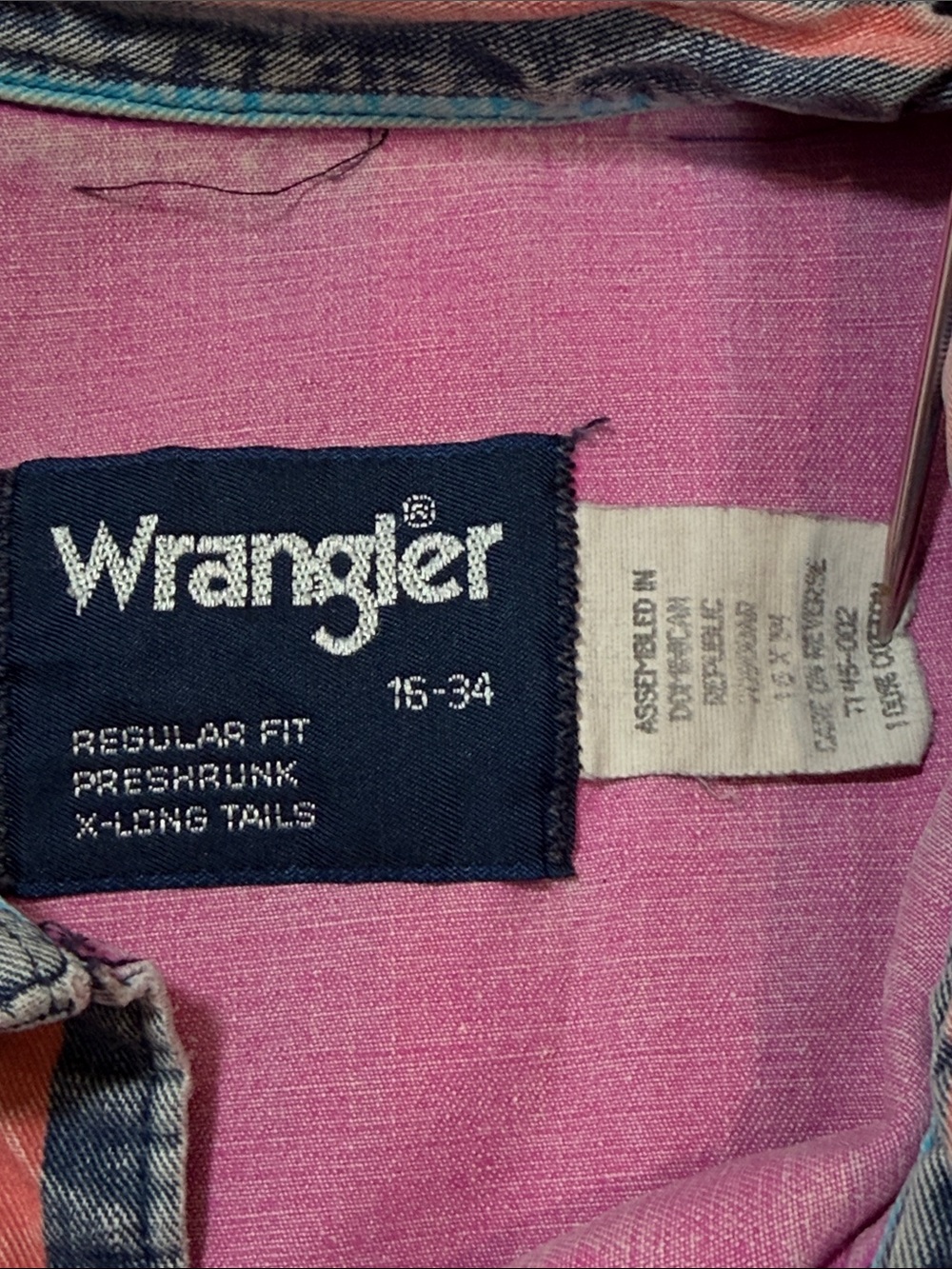 Vtg 90’s Wrangler Brush Popper Button Up Long Sleeve Pink Turquoise Blue Orange - Picture 10 of 16
